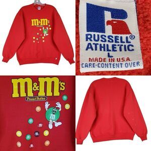 Vintage 90s M&M Crewneck Sweatshirt Mens Size L Large Red Pullover USA Russell